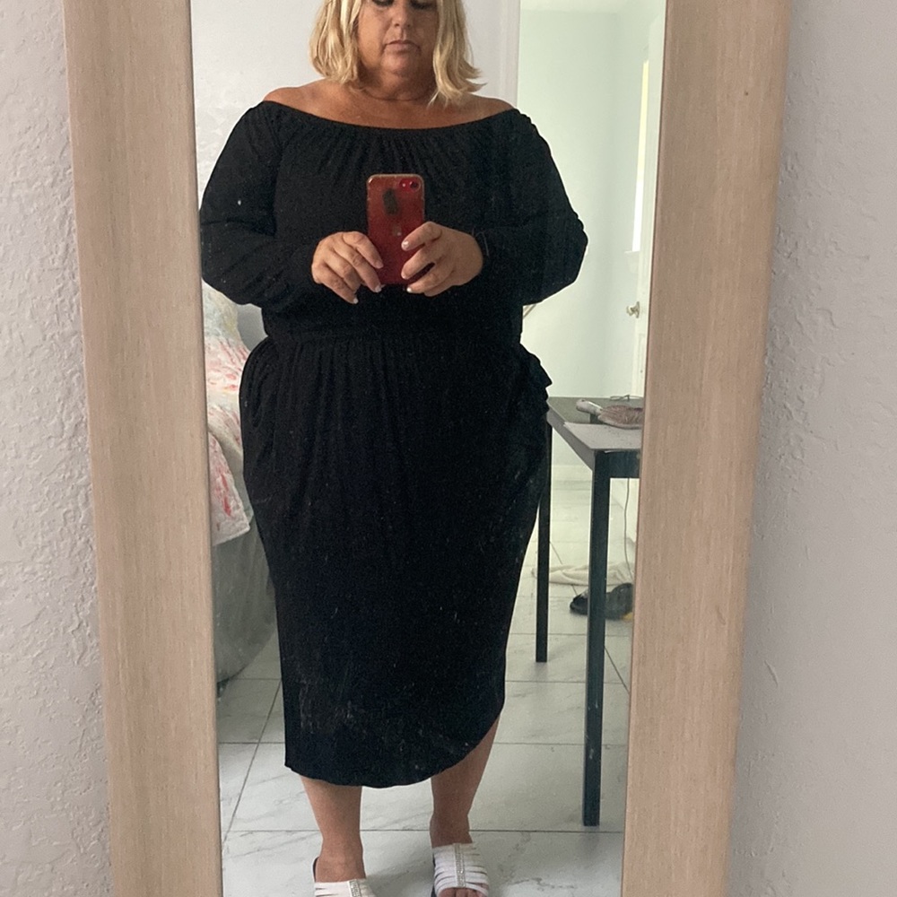 Torrid Black off the shoulder dress with pockets. Super soft knit